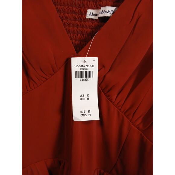 Abercrombie Fitch New Long Sleeve Babydoll Ruffle Red Mini Dress/ Tunic NWT XL - Picture 2 of 6